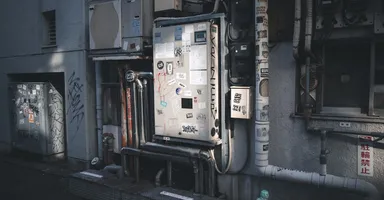 Dark industrial control panel and machinery